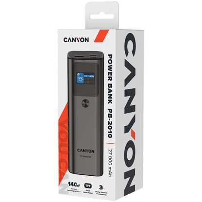 Powerbank für Laptop 27000 mAh 140W PD QC 3.0 Canyon PB-2010 Graphit