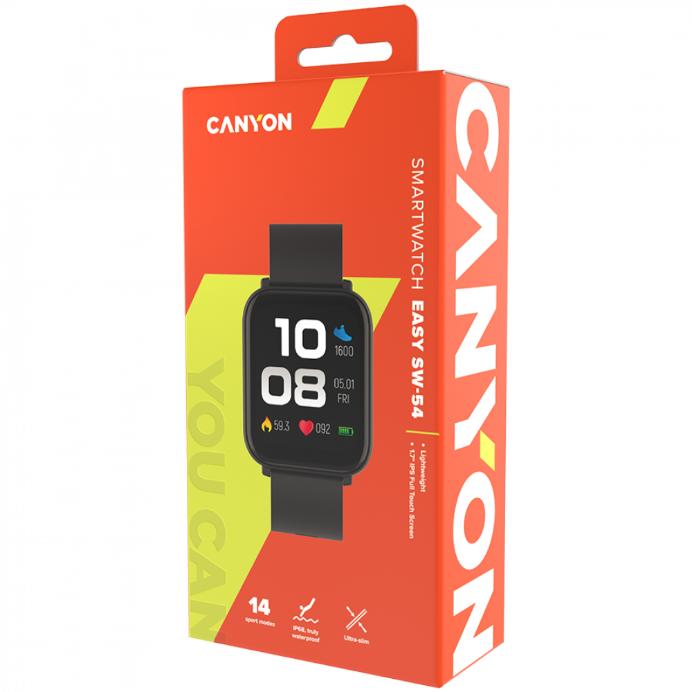 Canyon SW-54 Easy Smartwatch with Sports Functions, Black