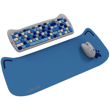 Canyon HSET-W6 Blue Keyboard and Mouse Set with Cat Theme and Mouse Pad