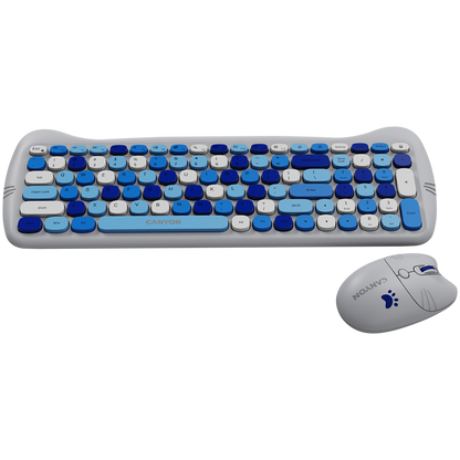 Canyon HSET-W6 Blue Keyboard and Mouse Set with Cat Theme and Mouse Pad