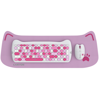 Canyon HSET-W6 pink keyboard and mouse set with cat design and mouse pad
