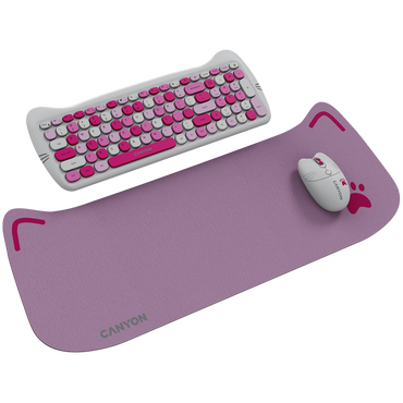 Canyon HSET-W6 pink keyboard and mouse set with cat design and mouse pad