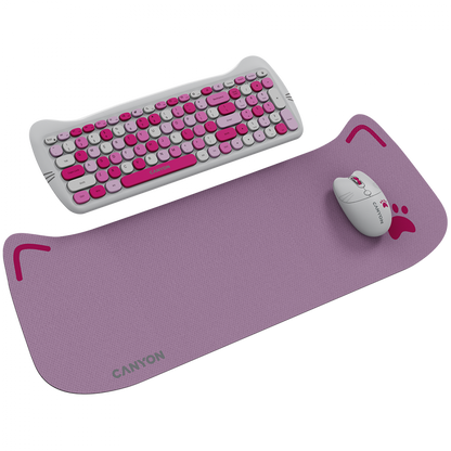 Canyon HSET-W6 pink keyboard and mouse set with cat design and mouse pad