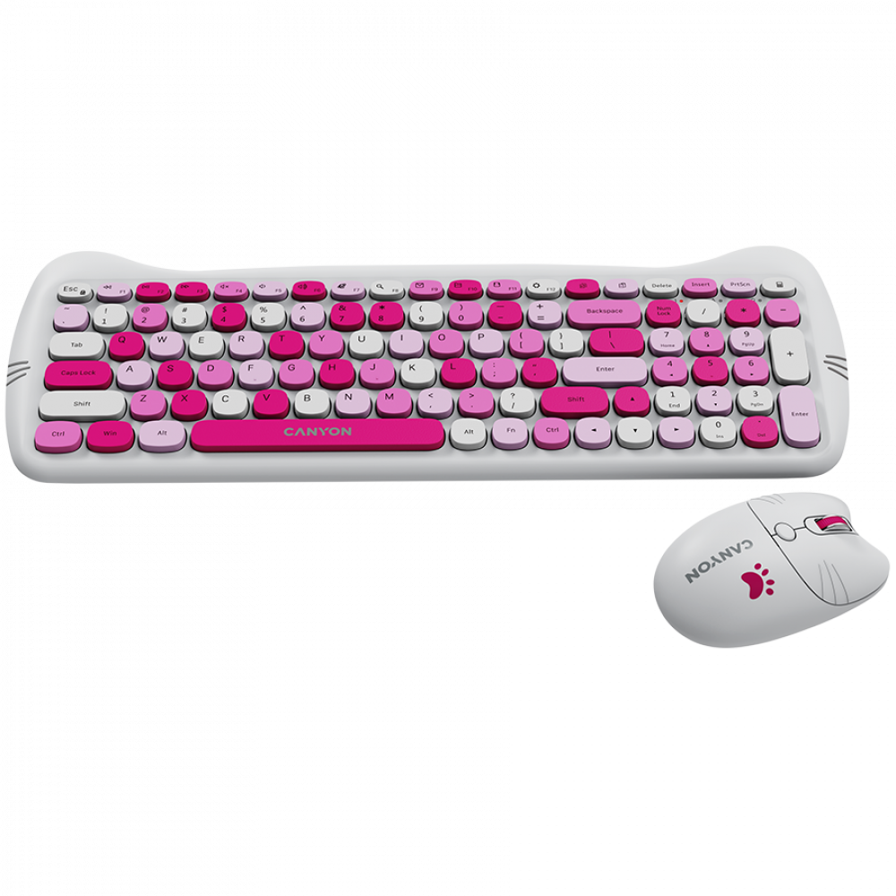 Canyon HSET-W6 pink keyboard and mouse set with cat design and mouse pad