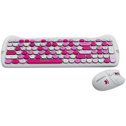 Canyon HSET-W6 pink keyboard and mouse set with cat design and mouse pad