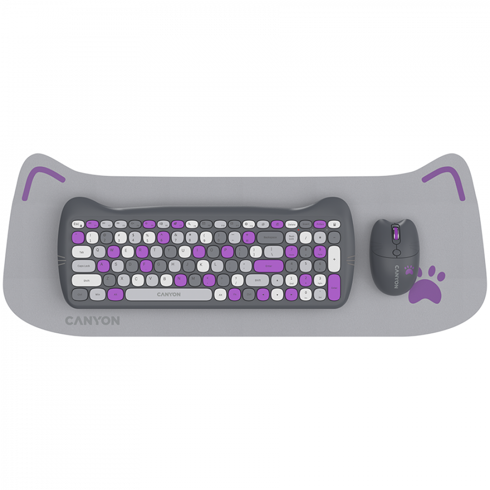 Canyon HSET W6 Cat Keyboard and Mouse Set with Pad, Grey