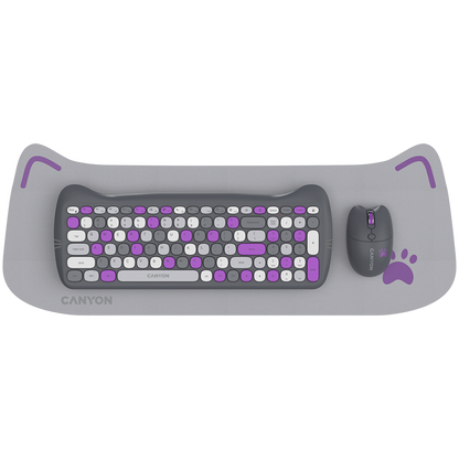 Canyon HSET W6 Cat Keyboard and Mouse Set with Pad, Grey