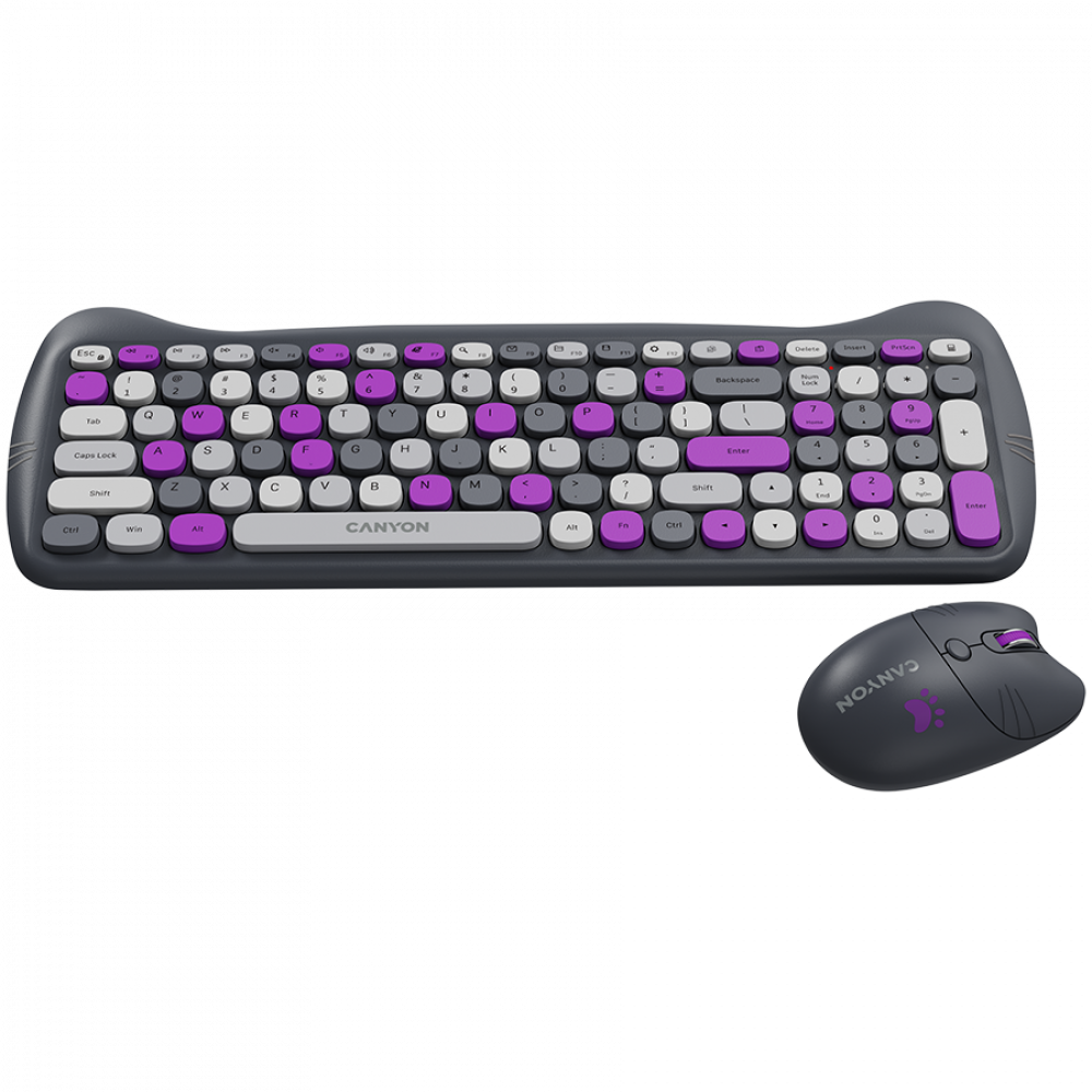 Canyon HSET W6 Cat Keyboard and Mouse Set with Pad, Grey
