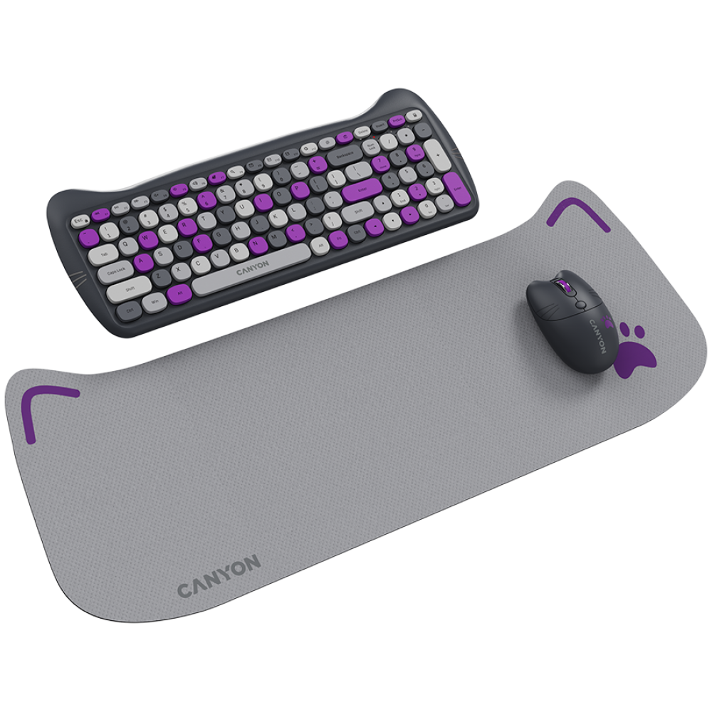 Canyon HSET W6 Cat Keyboard and Mouse Set with Pad, Grey