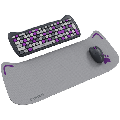 Canyon HSET W6 Cat Keyboard and Mouse Set with Pad, Grey