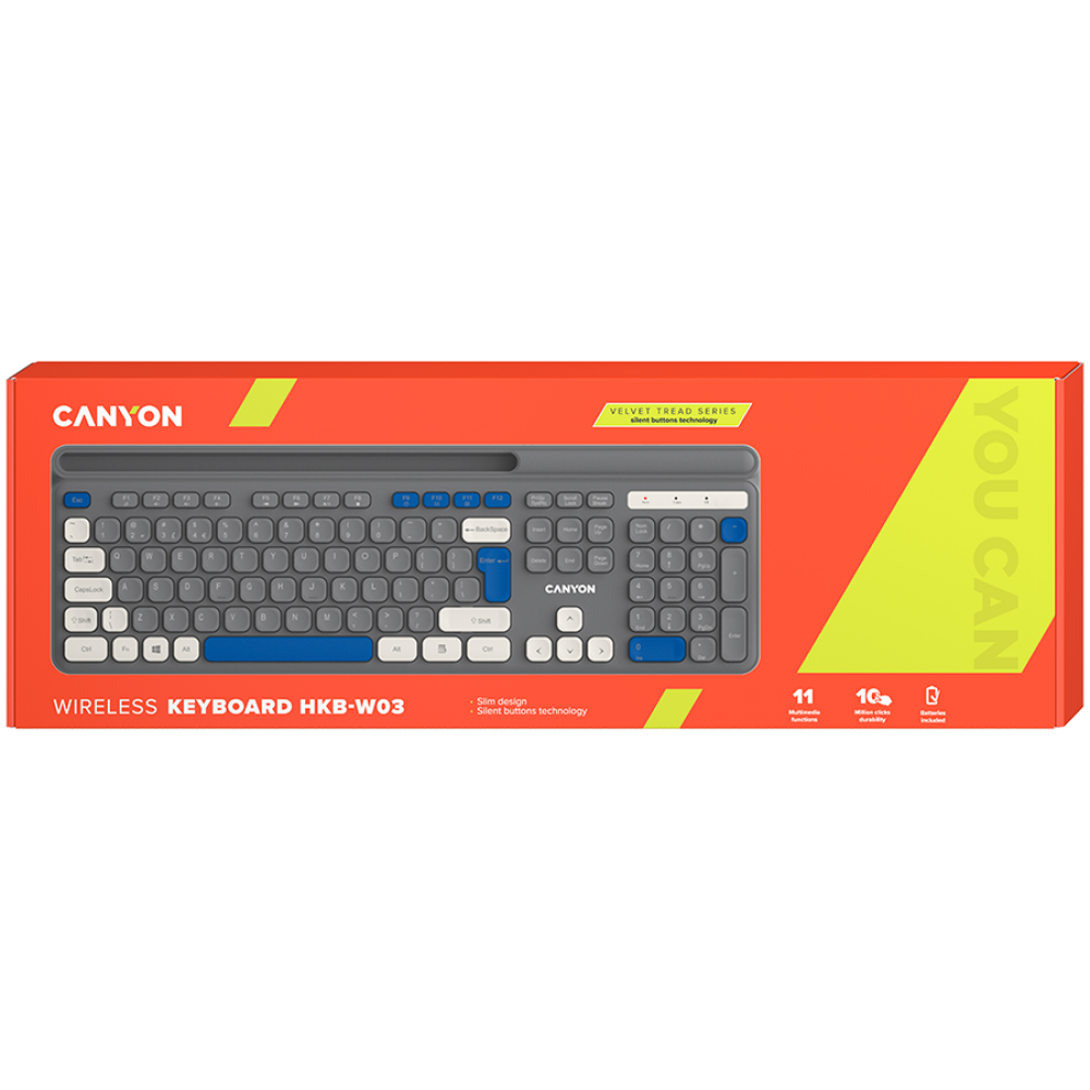 Klawiatura bezprzewodowa HKB-W03 ergonomiczna Canyon HKB-W03 szara