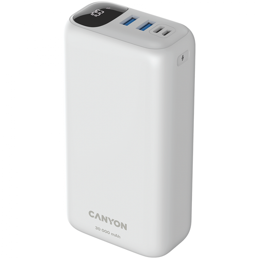 Powerbank 30000 mAh PD 20W QC 3.0 z LED Canyon PB-301 biały