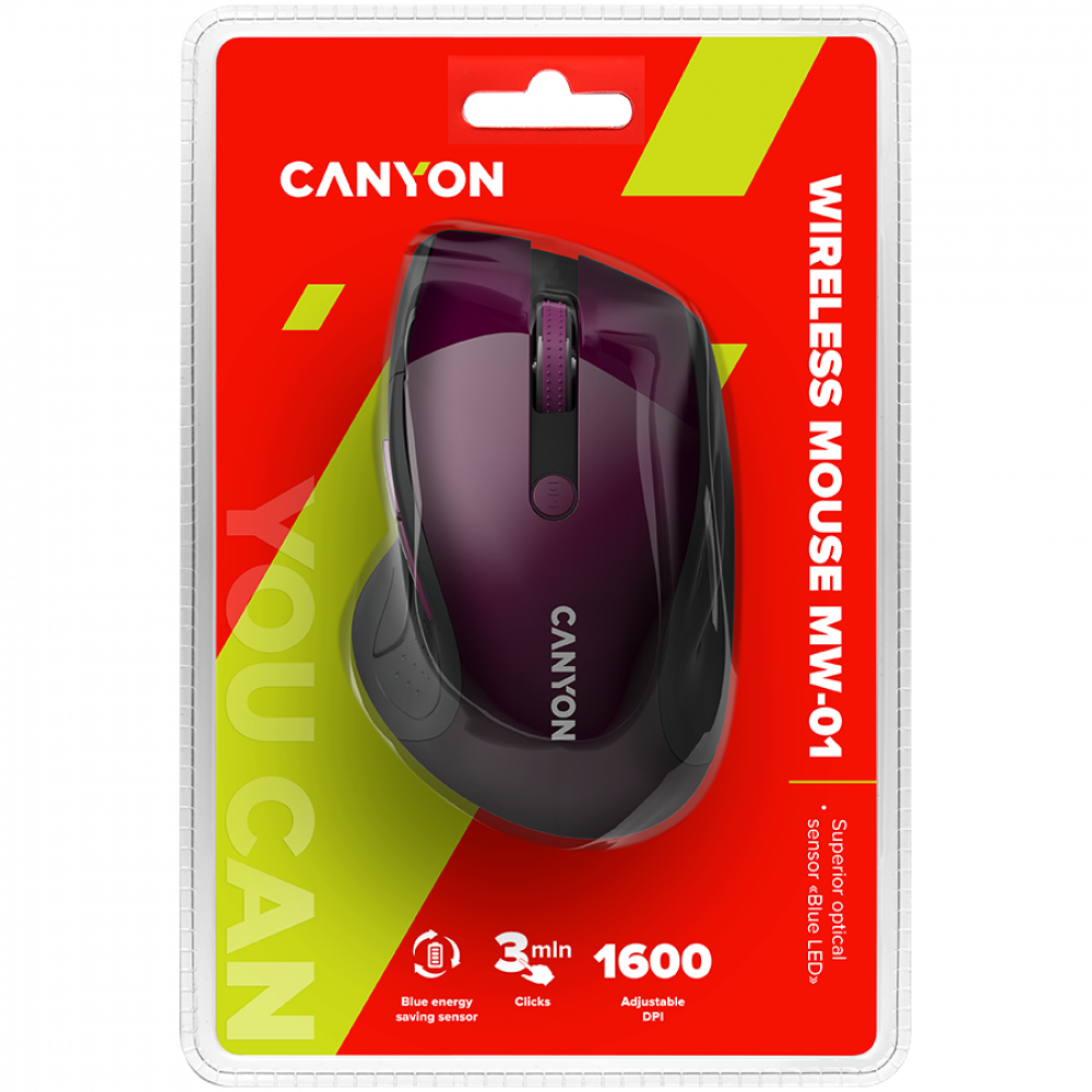 Kabellose BlueLED-Maus Canyon MW 01 lila ergonomisch