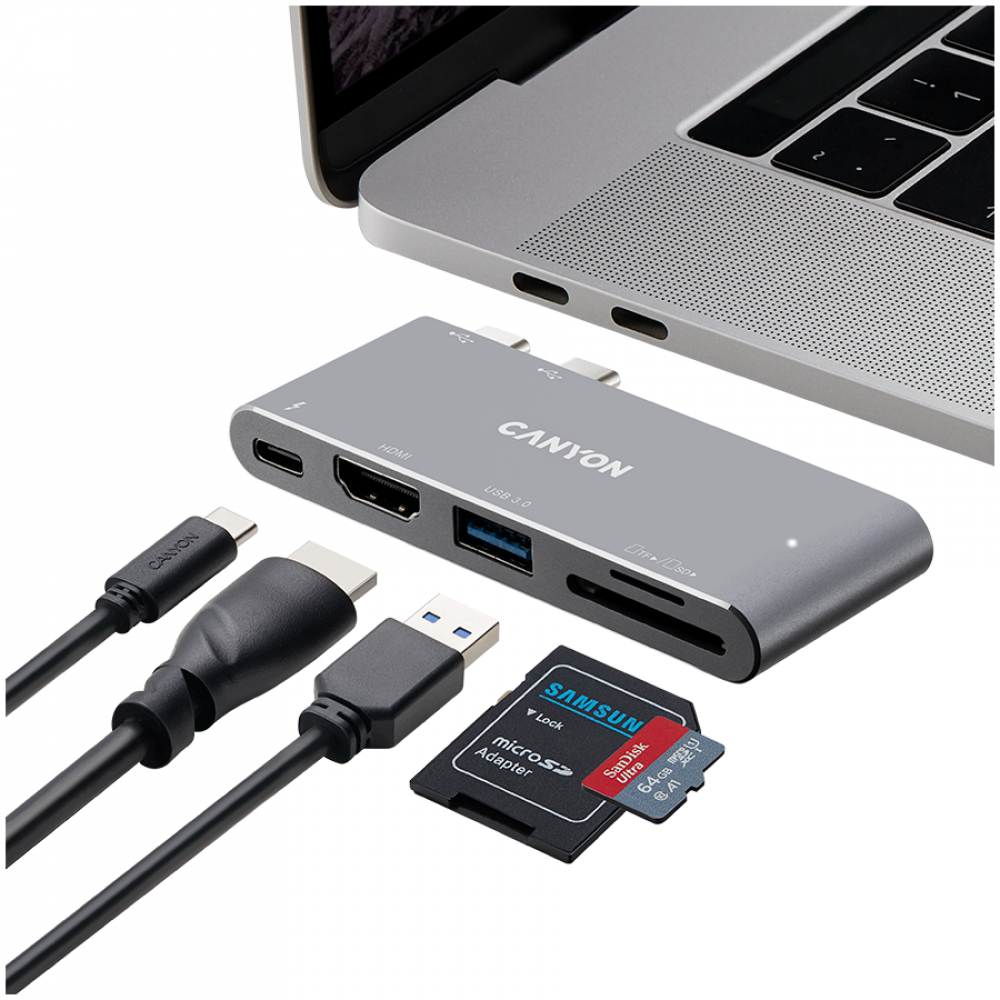 HUB Thunderbolt 3 5w1 4K stacja dokująca Canyon DS-5 szary