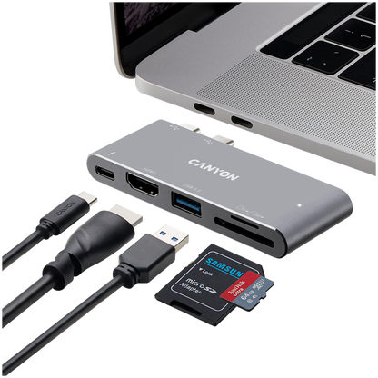 HUB Thunderbolt 3 5w1 4K stacja dokująca Canyon DS-5 szary