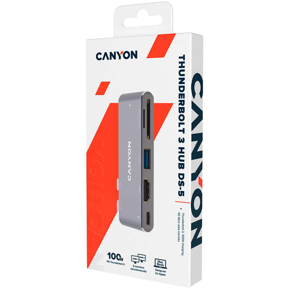 HUB Thunderbolt 3 5w1 4K stacja dokująca Canyon DS-5 szary