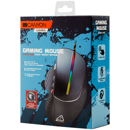 Kabelgebundene RGB-Gaming-Maus mit 6 Tasten Canyon GM-12 dunkelgrau