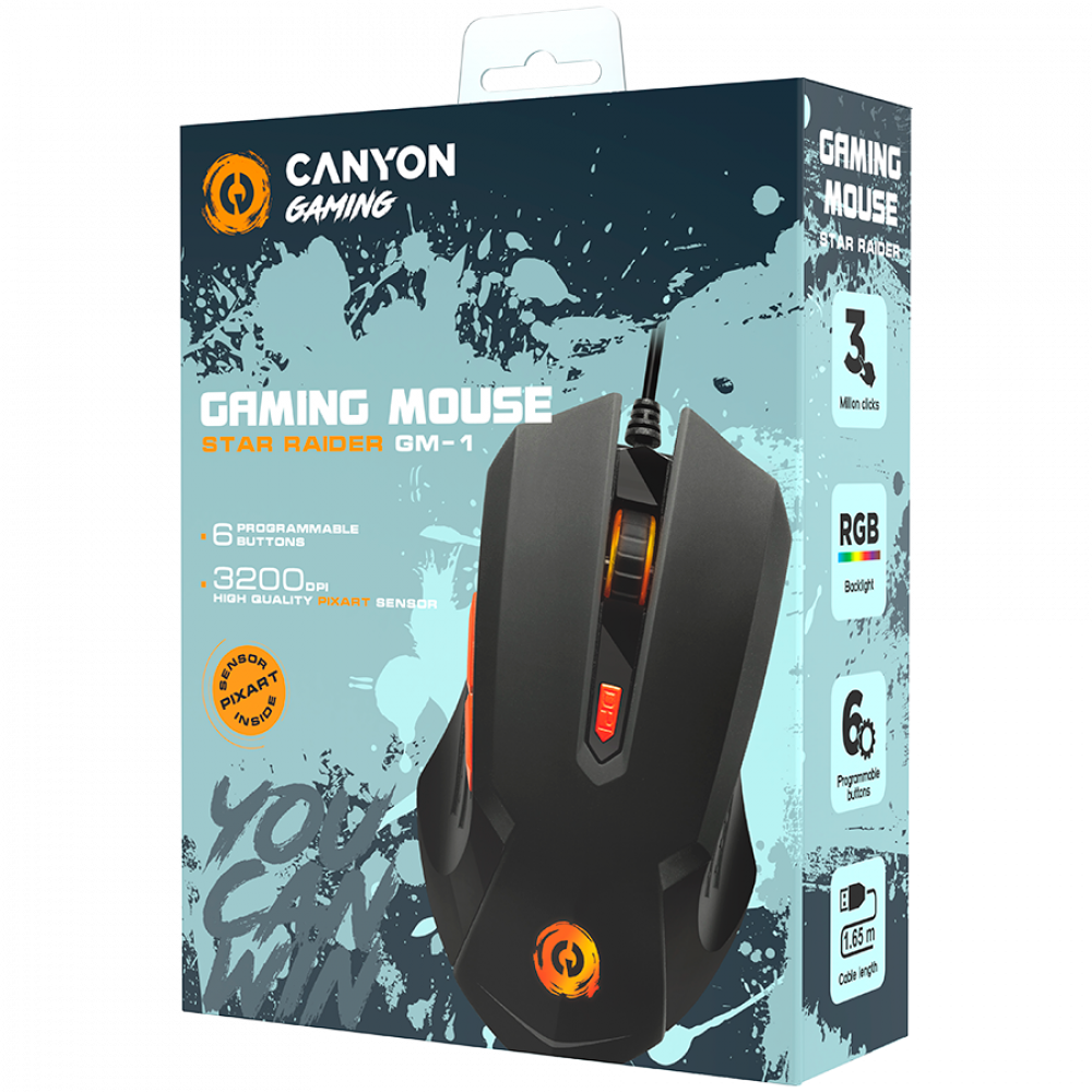 Kabelgebundene Gaming-Maus RGB 6 Tasten Canyon GM-1 schwarz