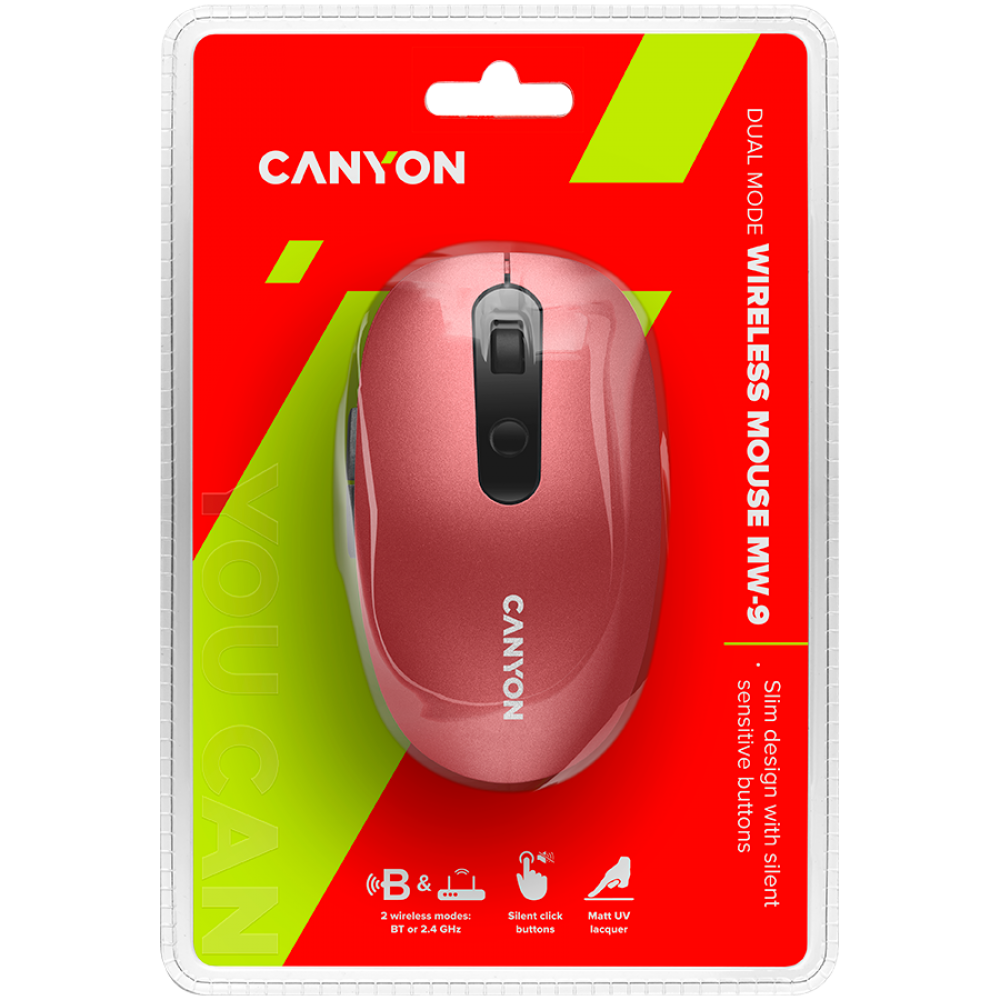 Mysz bezprzewodowa Canyon MW 9 ergonomiczna czerwona dwa tryby