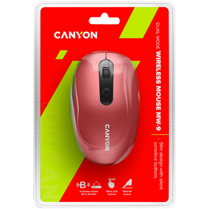 Mysz bezprzewodowa Canyon MW 9 ergonomiczna czerwona dwa tryby