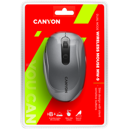 Mysz bezprzewodowa Canyon MW 9 szara, dwa tryby