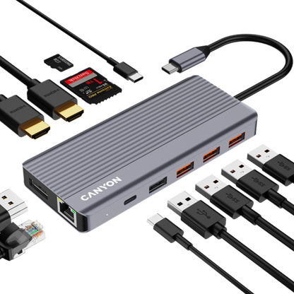 HUB 13 w 1 4K USB-C przenośny Canyon DS-16 szary