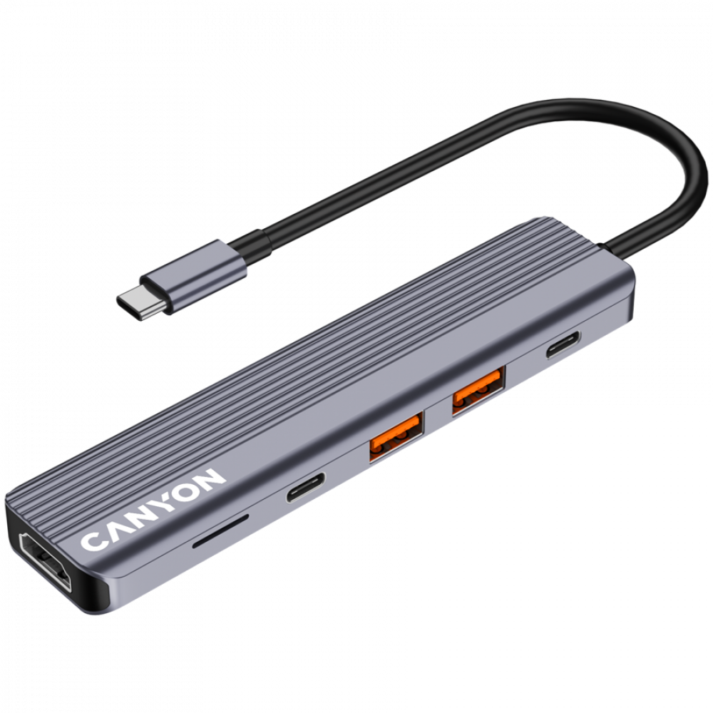 Hub 6in1 4K USB-C Dockingstation Canyon DS-17 grau