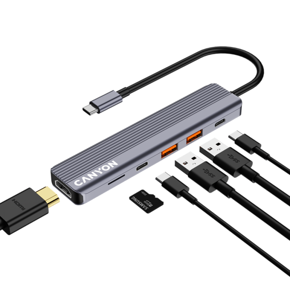 Hub 6in1 4K USB-C Dockingstation Canyon DS-17 grau