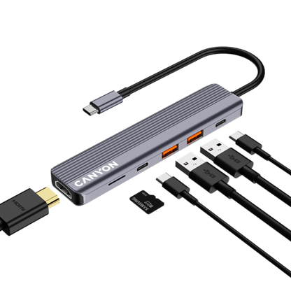 Hub 6in1 4K USB-C Dockingstation Canyon DS-17 grau
