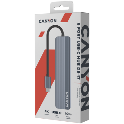 Hub 6in1 4K USB-C Dockingstation Canyon DS-17 grau
