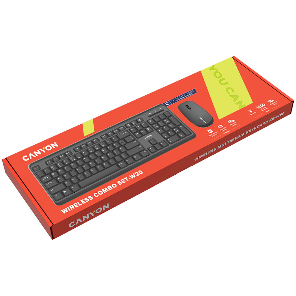 Canyon SET-W20 Wireless Keyboard and Mouse Set, Black