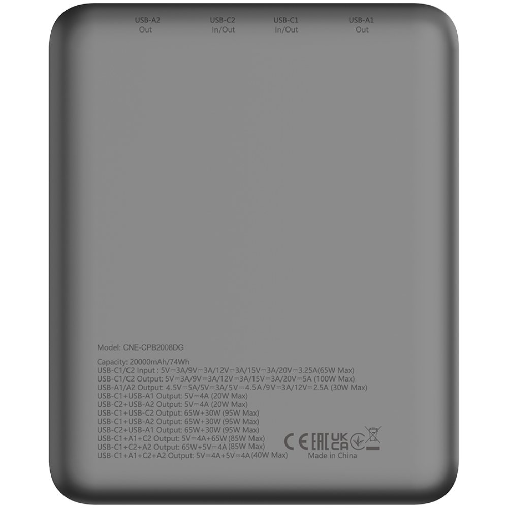 Powerbank für Laptop 20000 mAh PD 100W QC3.0 flach Canyon PB-2008 Graphit