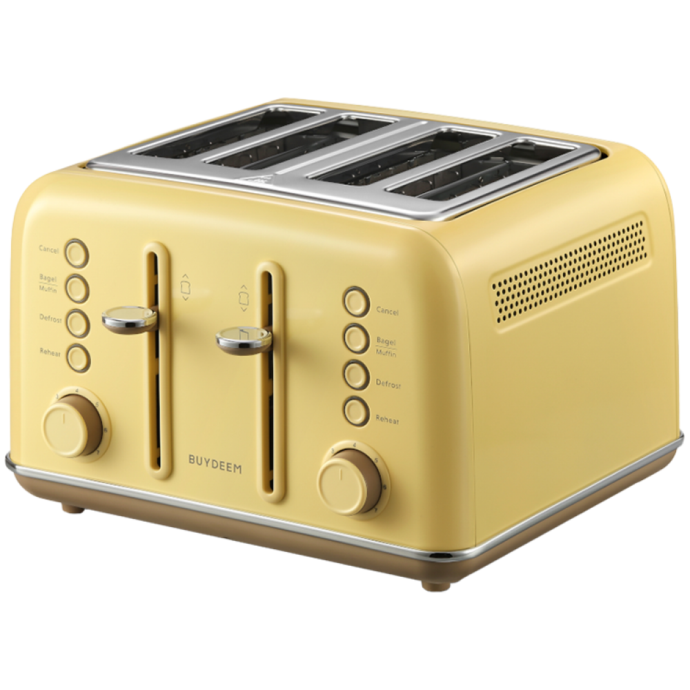 Buydeem DT640E 4-Schlitz-Toaster mit Auftaufunktion, Pastellgelb