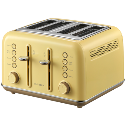 Buydeem DT640E 4-Schlitz-Toaster mit Auftaufunktion, Pastellgelb
