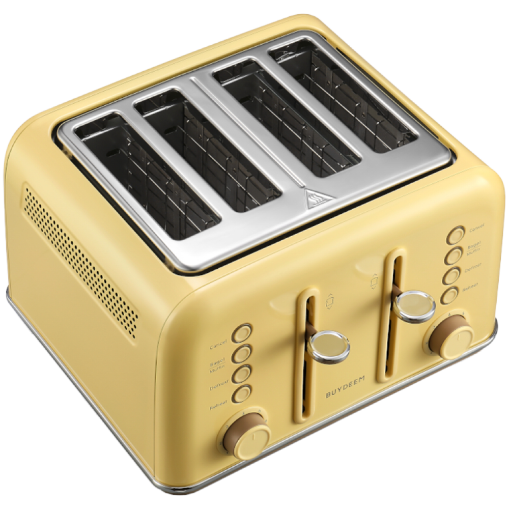 Buydeem DT640E 4-Schlitz-Toaster mit Auftaufunktion, Pastellgelb