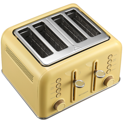 Buydeem DT640E 4-Schlitz-Toaster mit Auftaufunktion, Pastellgelb
