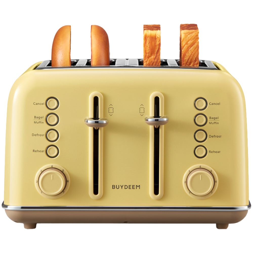 Buydeem DT640E 4-Schlitz-Toaster mit Auftaufunktion, Pastellgelb
