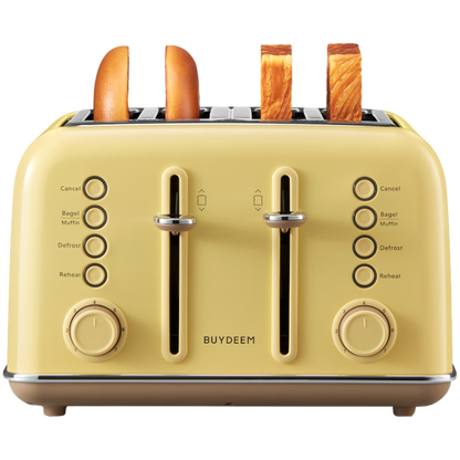 Buydeem DT640E 4-Schlitz-Toaster mit Auftaufunktion, Pastellgelb