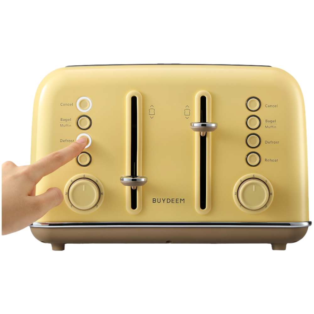 Buydeem DT640E 4-Schlitz-Toaster mit Auftaufunktion, Pastellgelb