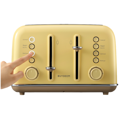 Buydeem DT640E 4-Schlitz-Toaster mit Auftaufunktion, Pastellgelb