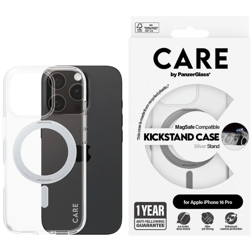 Etui ochronne PANZERGLASS do iPhone 16 Pro z kickstand przezroczyste/srebrne