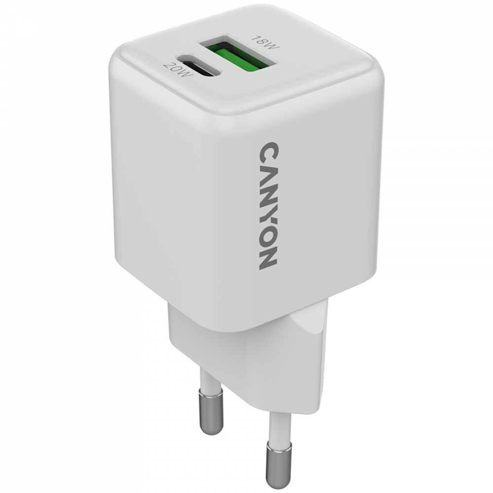 Netzladegerät 20W GaN 1xPD 1xQC EU Canyon CU20AC weiß