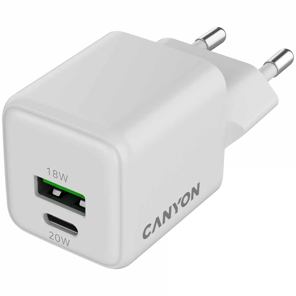 Netzladegerät 20W GaN 1xPD 1xQC EU Canyon CU20AC weiß