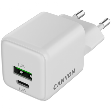 20W GaN 1xPD 1xQC EU Canyon CU20AC White Wall Charger
