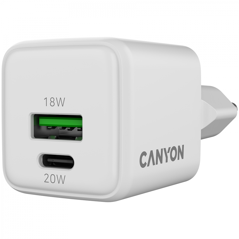Netzladegerät 20W GaN 1xPD 1xQC EU Canyon CU20AC weiß