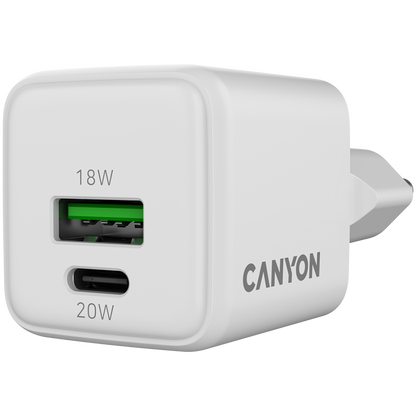 Netzladegerät 20W GaN 1xPD 1xQC EU Canyon CU20AC weiß
