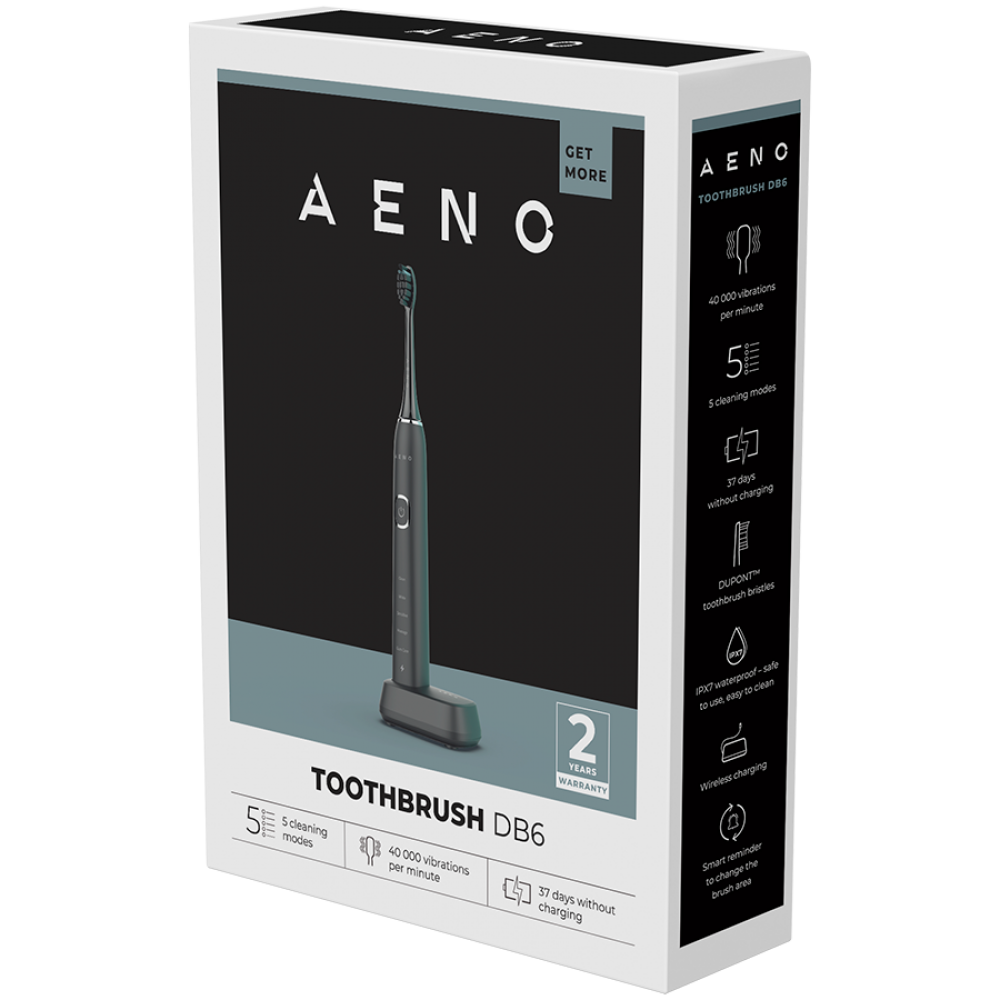 Aeno DB5 Schallzahnbürste, 46000 U/min, 5 Modi, IPX7, Schwarz