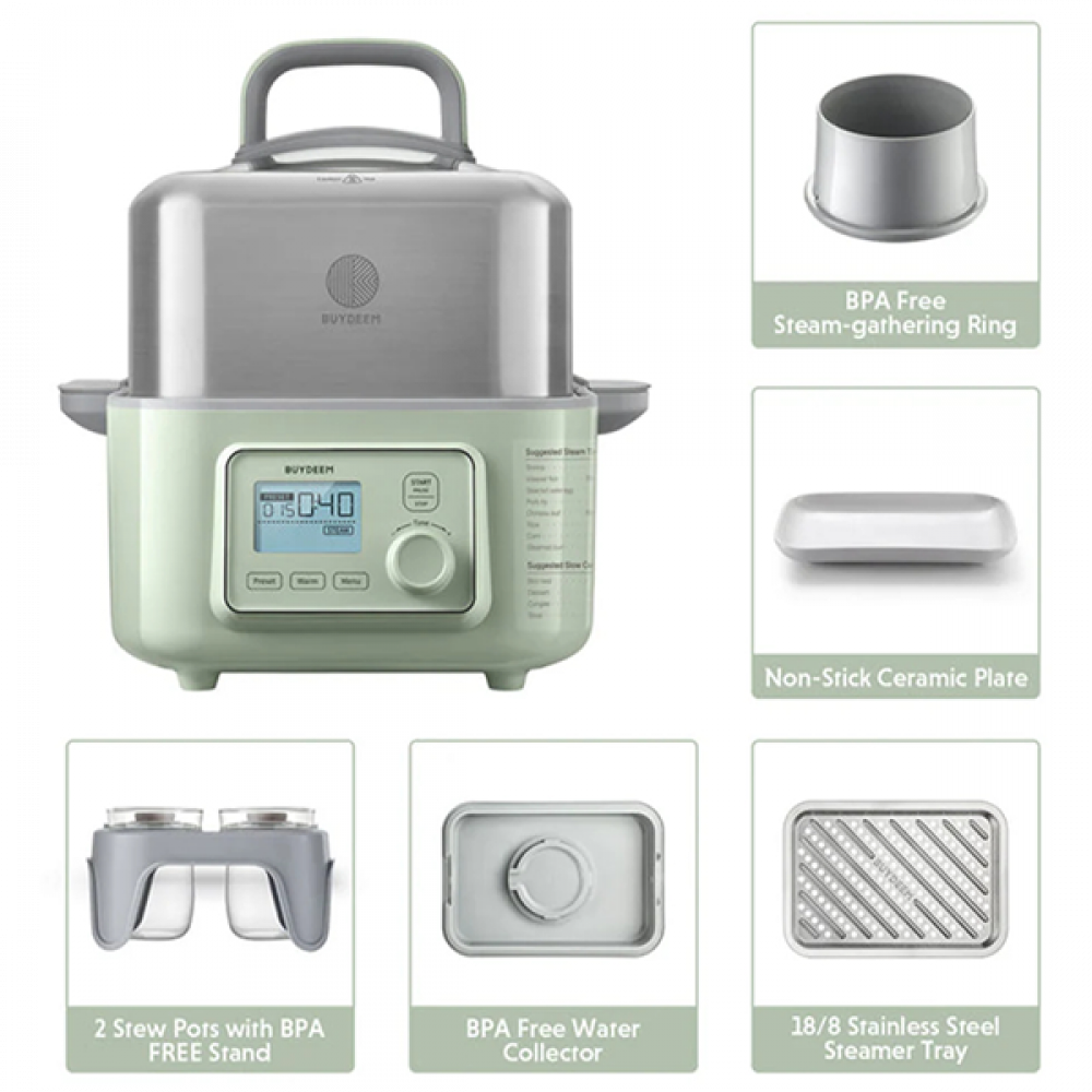 Parowar 5L elektryczny do gotowania na parze Buydeem G564 zielony