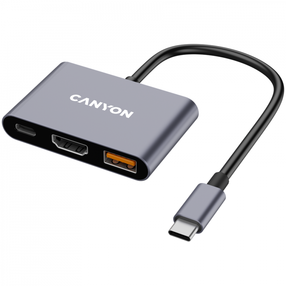 Canyon DS-4 3-in-1 USB-C Portable Hub Grey