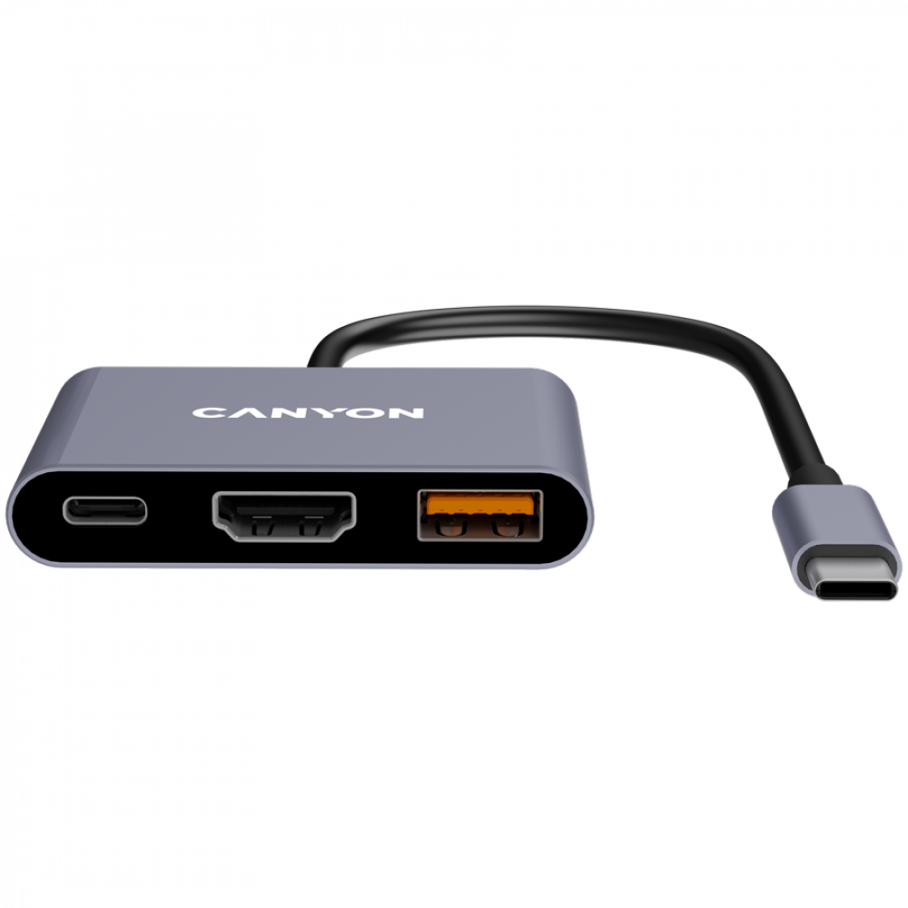 Canyon DS-4 3-in-1 USB-C Portable Hub Grey